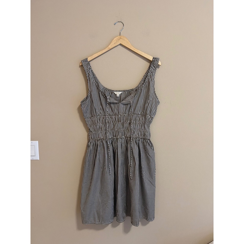 Sim & Sam Brown Gingham Smocked Waist Mini Dress XL Sleeveless Cotton Blend